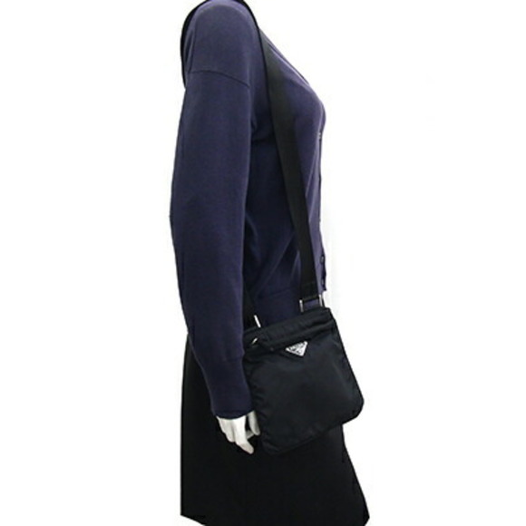 PRADA Shoulder Bag Black Nylon Pochette Triangle - Picture 10 of 10